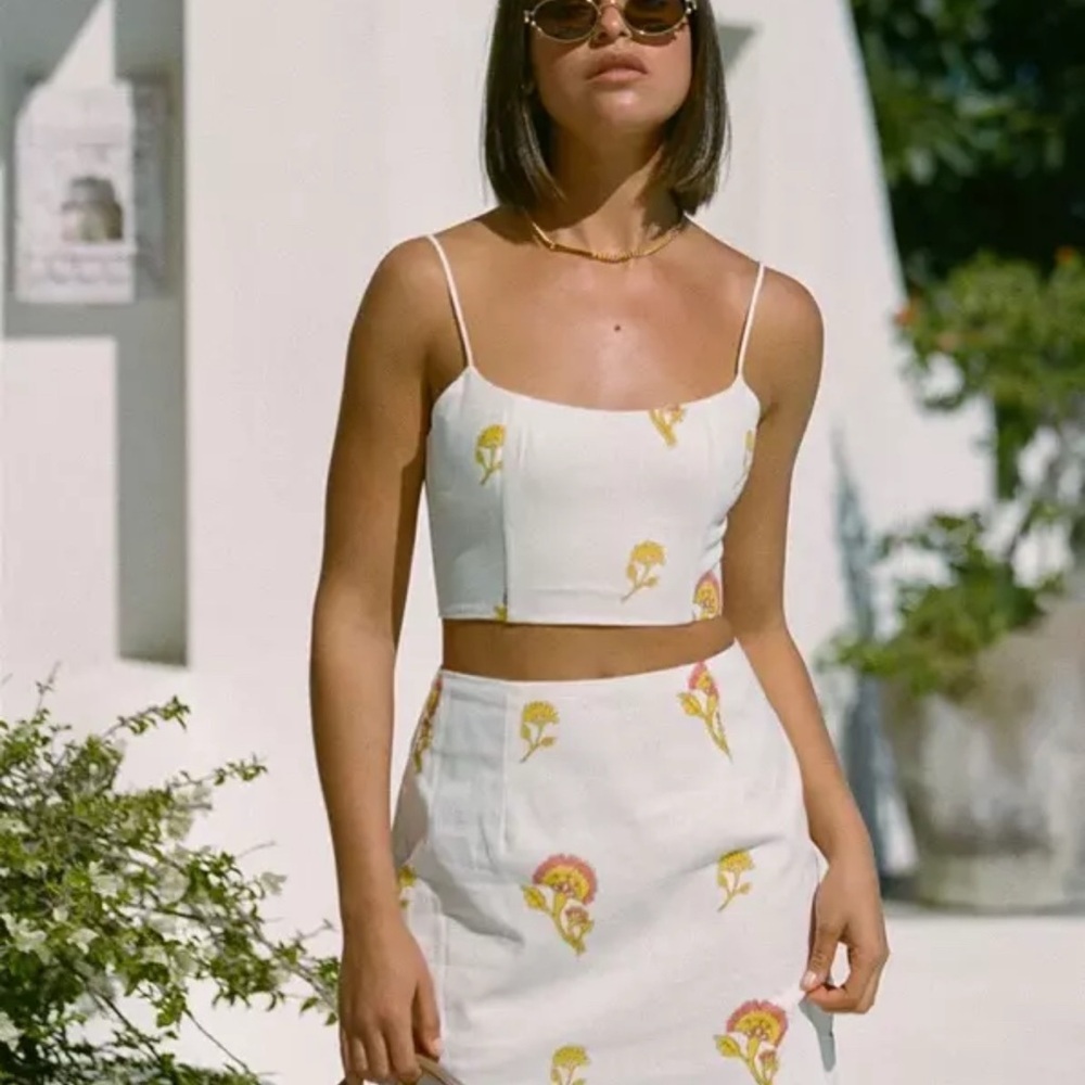 Sabo Skirt White and Yellow Floral Midi Skirt